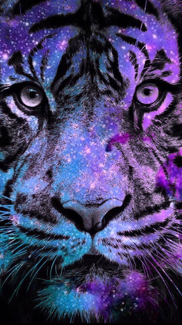 A tiger in space with stars and purple background - Tiger