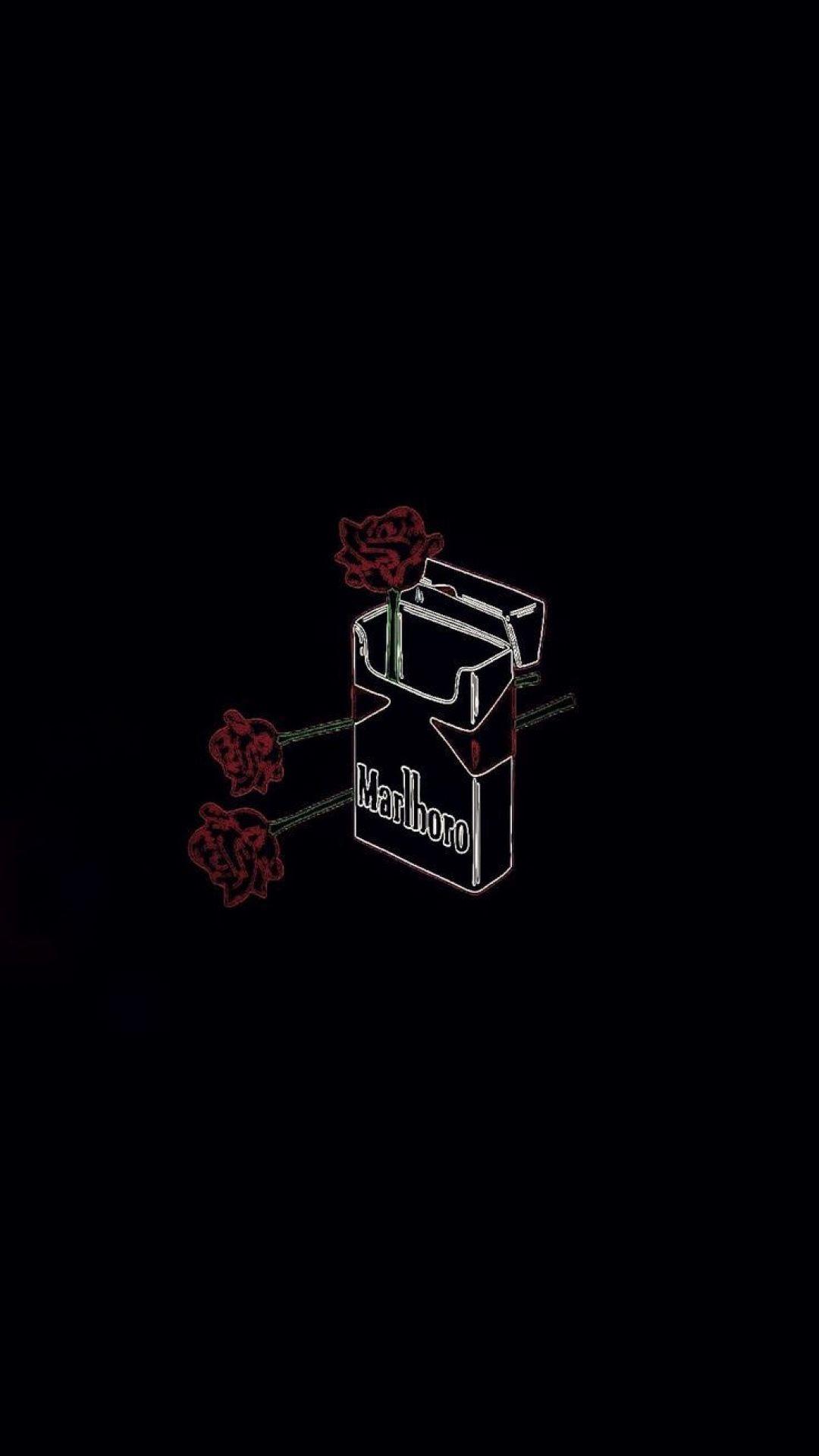 IPhone wallpaper of a cigarette box with roses on it - Sad, depression, black