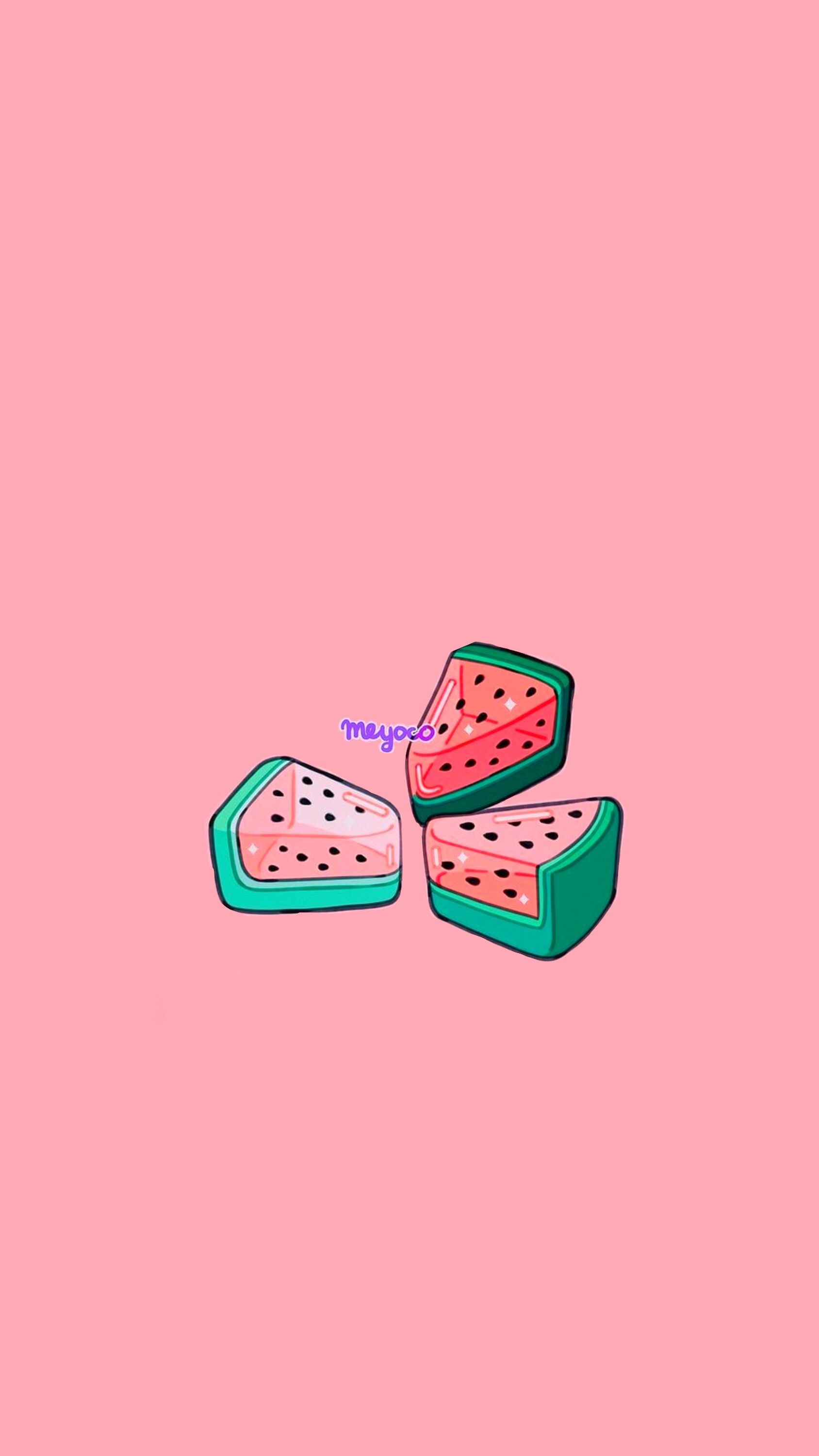 A pink background with watermelon slices on it - Watermelon