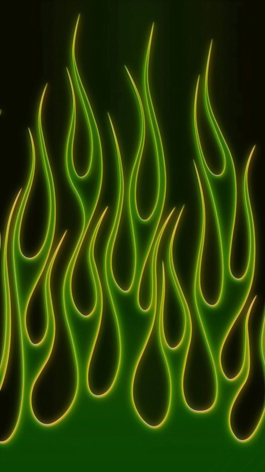 Neon green flames on a black background - Flames, dark green