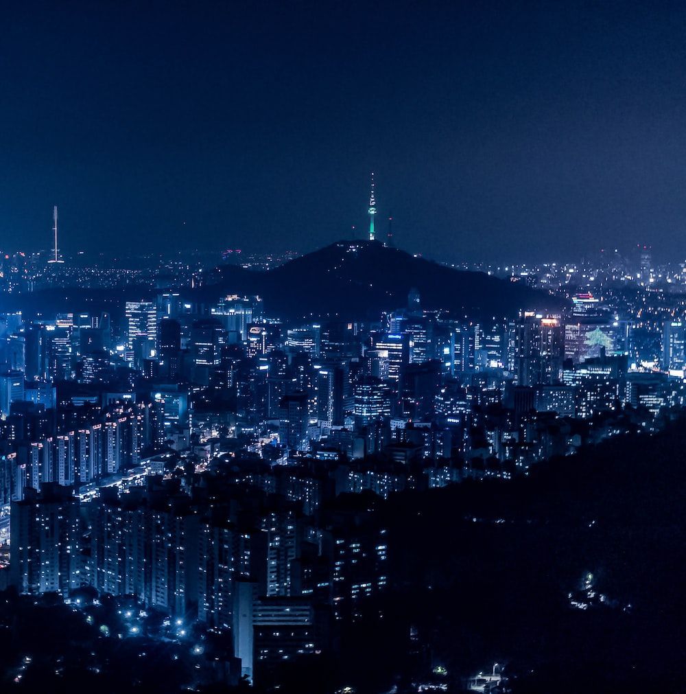 A city with many buildings and lights - Korean, Seoul
