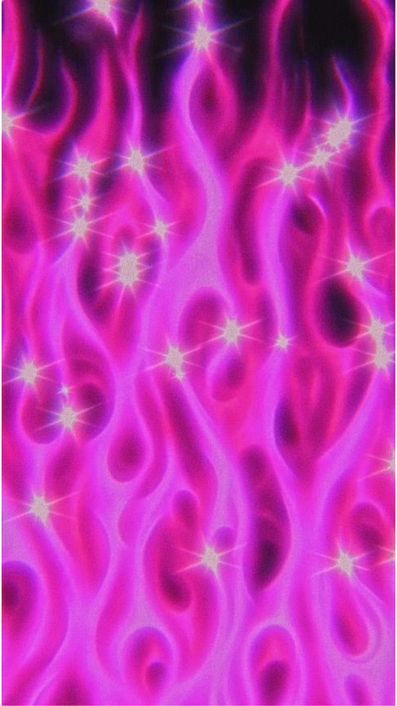 A pink and purple abstract pattern with white stars. - Flames