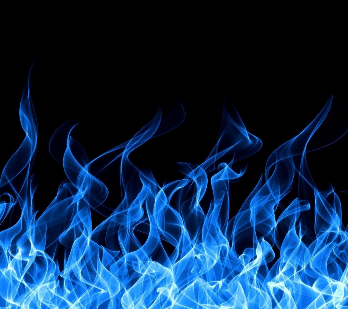 Blue fire flames on a black background - Flames