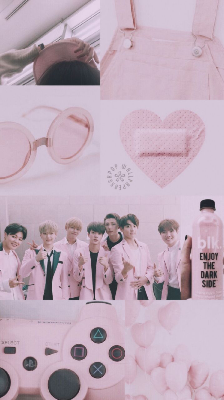 A collage of pictures with pink backgrounds - Korean