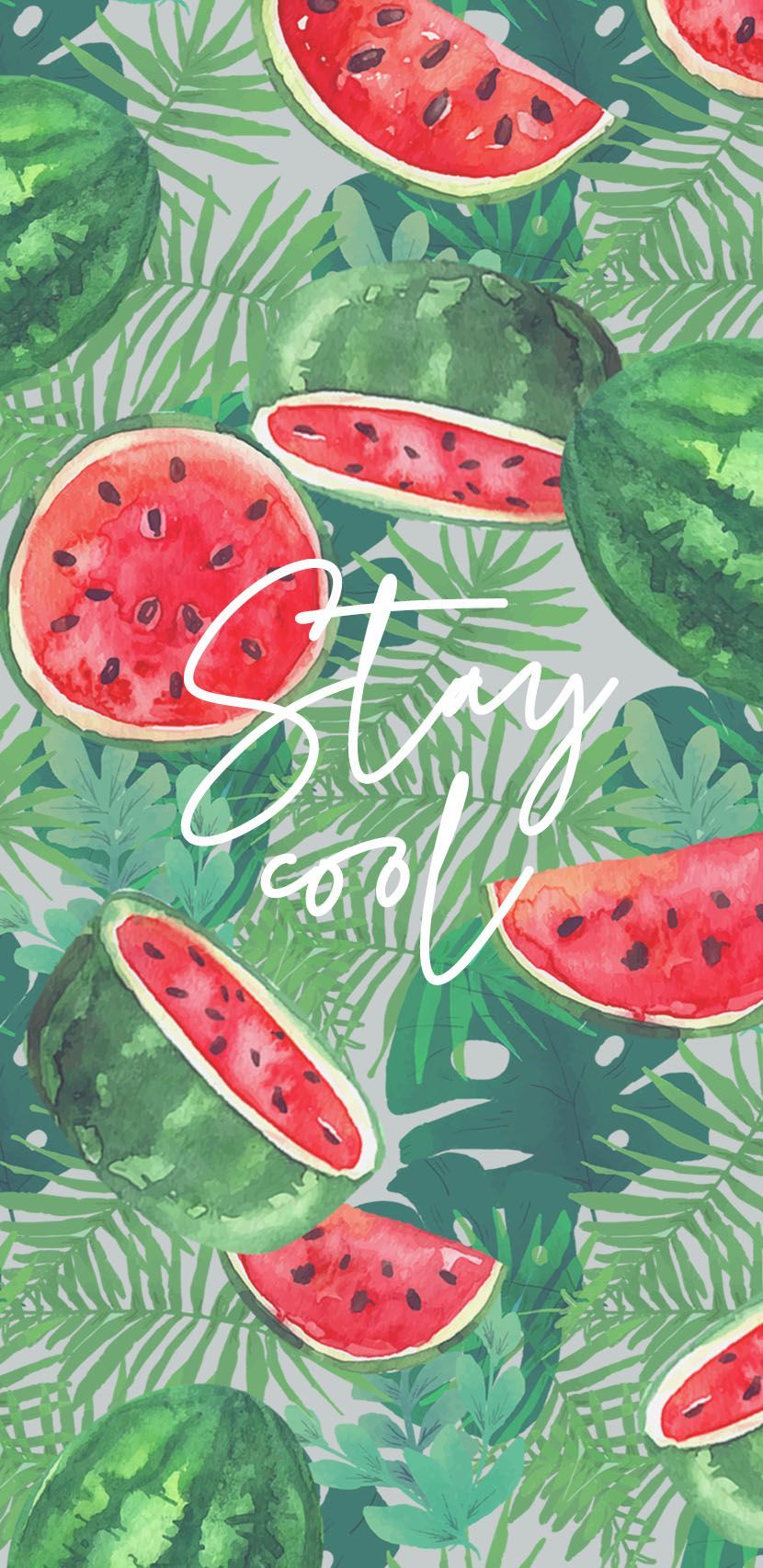 Watercolor illustration of watermelons and leaves with the words 