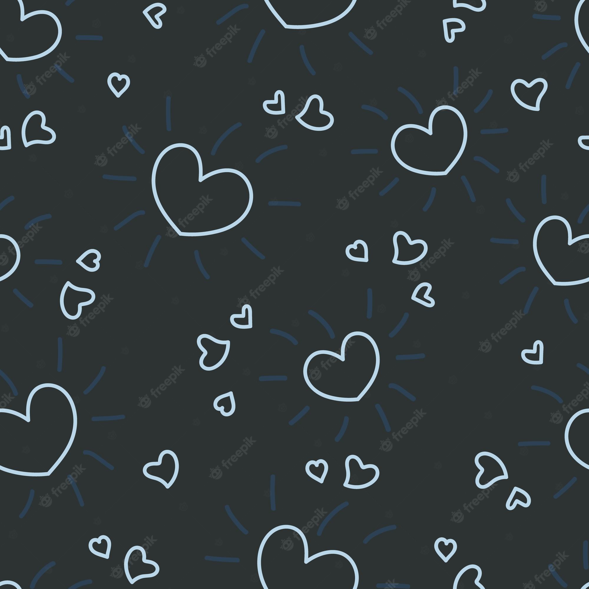 Premium Vector. Seamless pattern wallpaper of heart doodle on black background