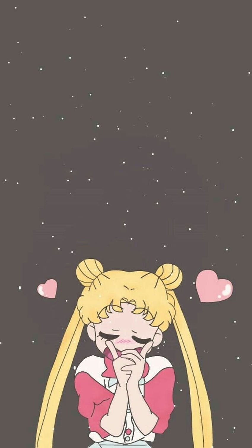 Sailor moon wallpaper for phone, blonde hair, pink hearts, black background - Sailor Moon