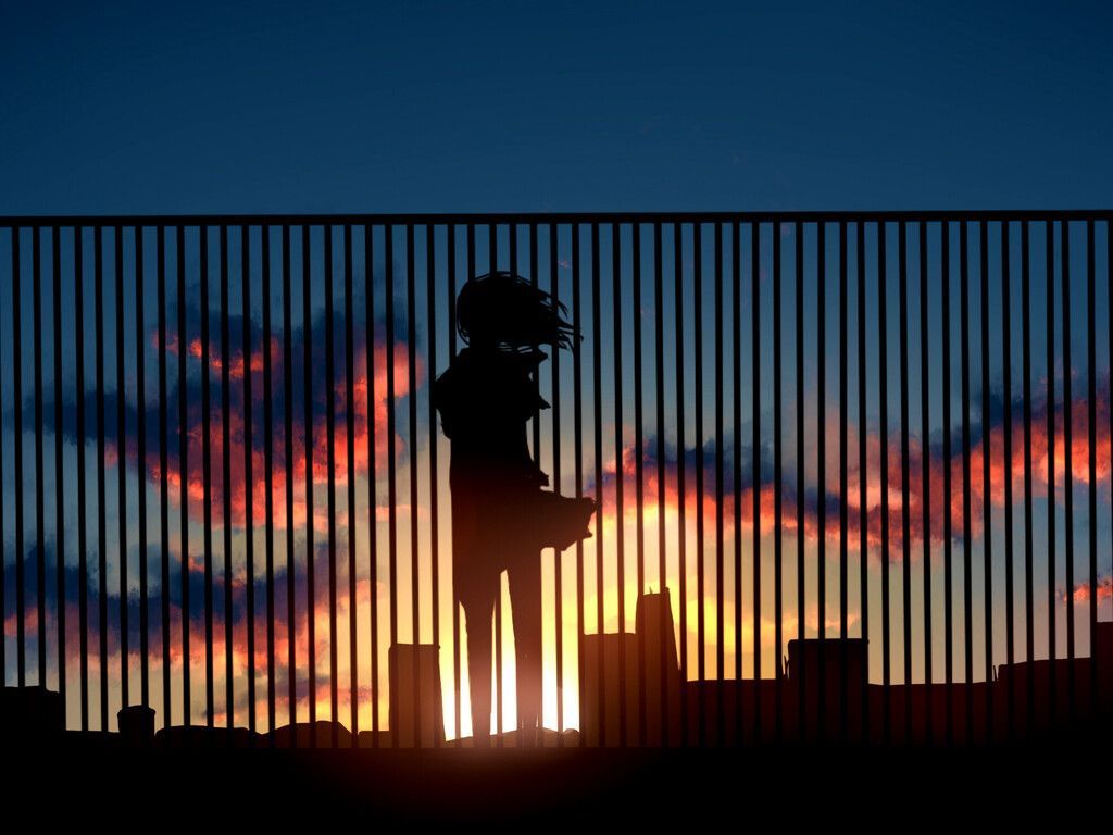 A silhouette of an image with the sun setting - Shadow