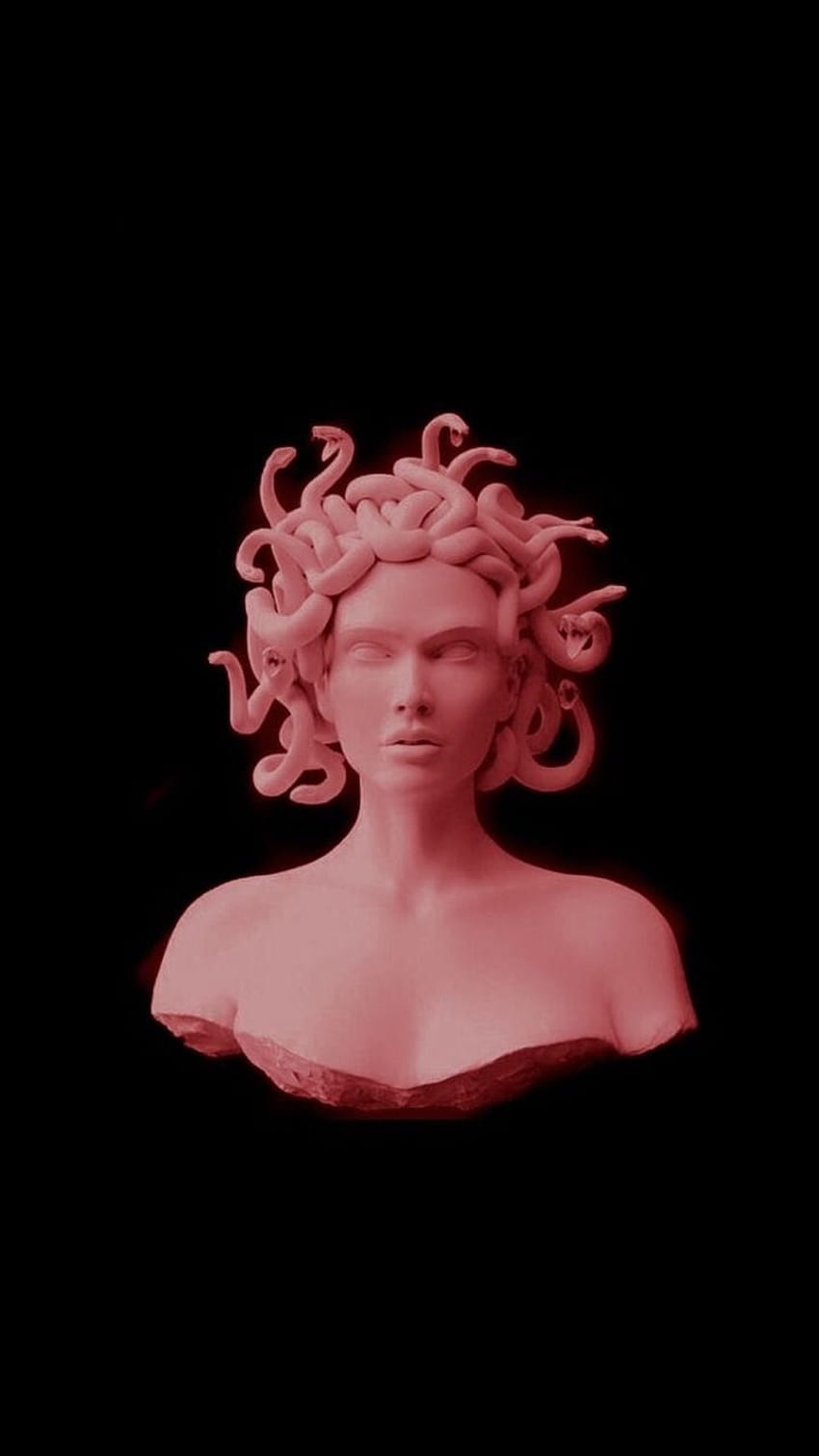 A woman with snakes on her head in red - Greek statue