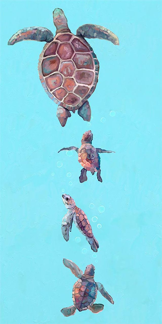 A painting of three turtles swimming in the ocean - Sea turtle