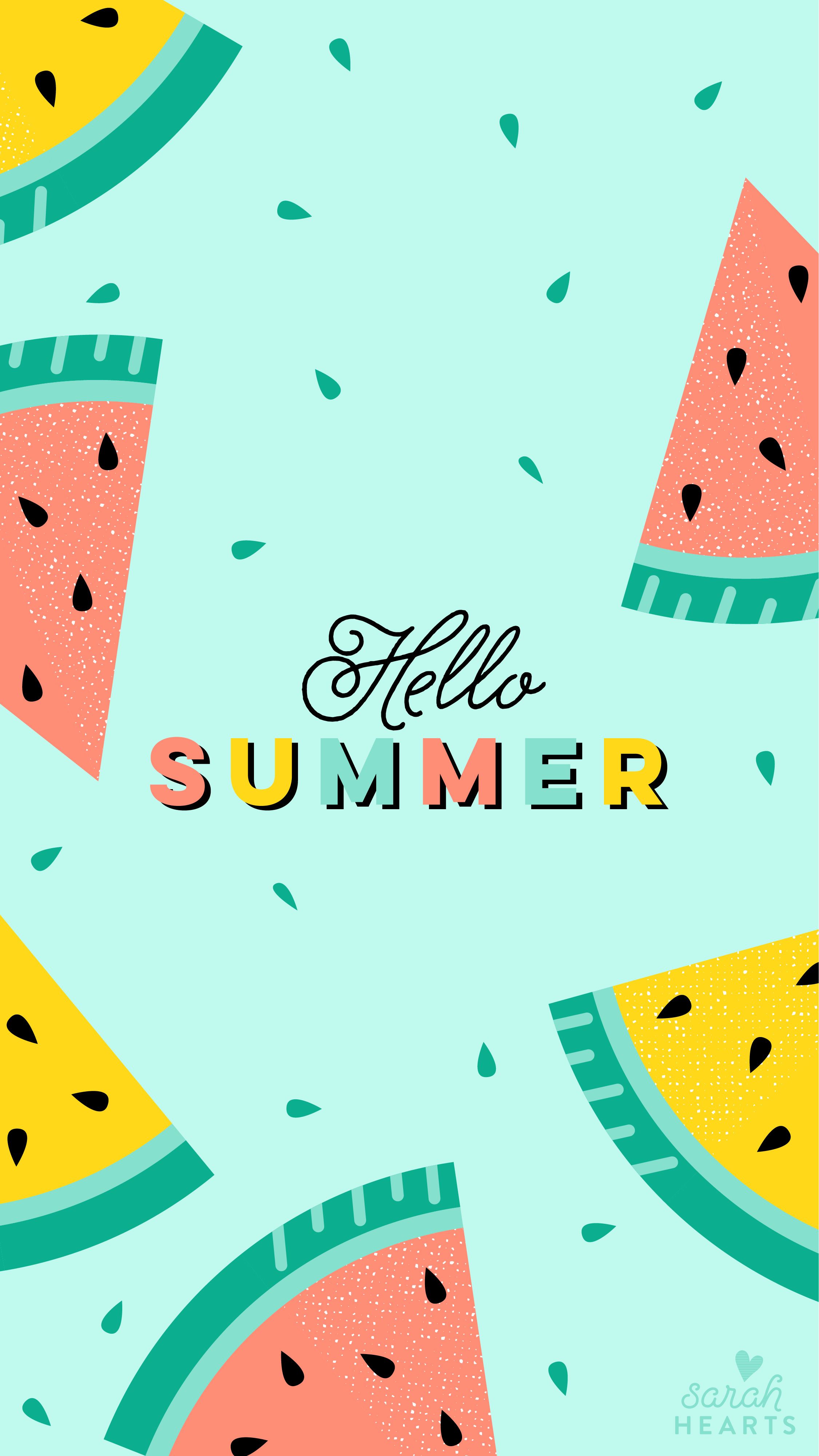 Hello summer wallpaper with watermelon slices. - Watermelon