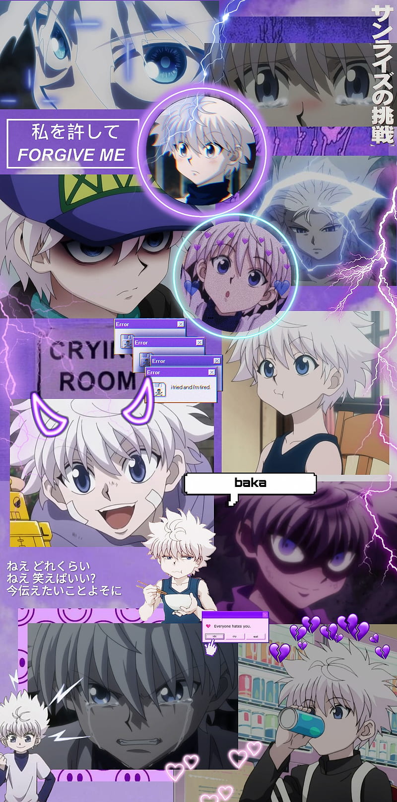 A collage of anime characters with different hair styles - Killua