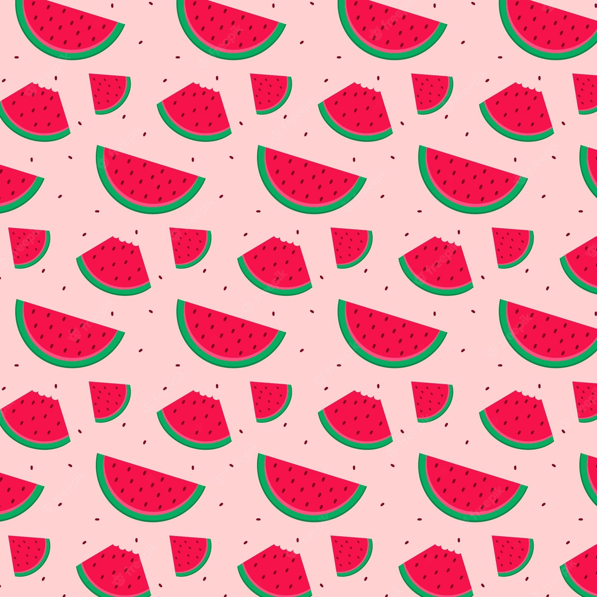 Watermelon pattern with slices of fruit on a pink background - Watermelon