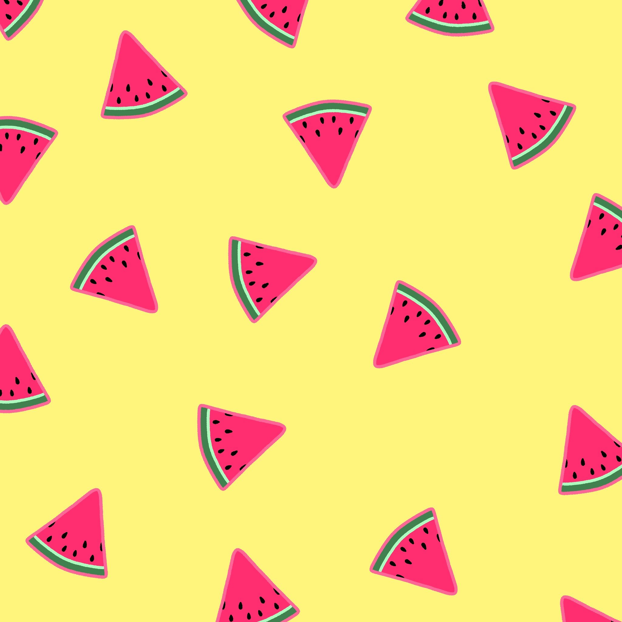 A yellow background with pink watermelon slices - Watermelon