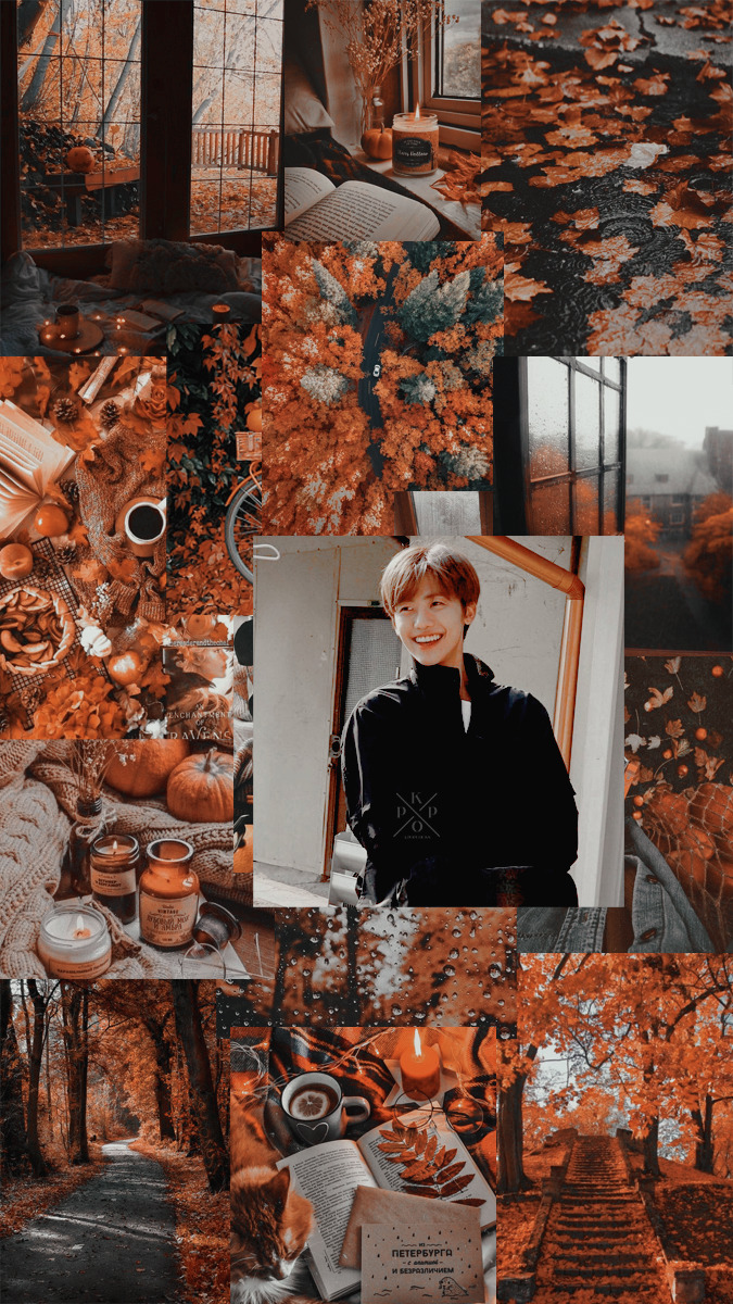 A collage of pictures with orange and black colors - NCT