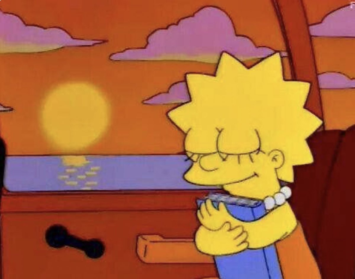 Lisa Simpson looking at a phone with a sunset in the background - Lisa Simpson