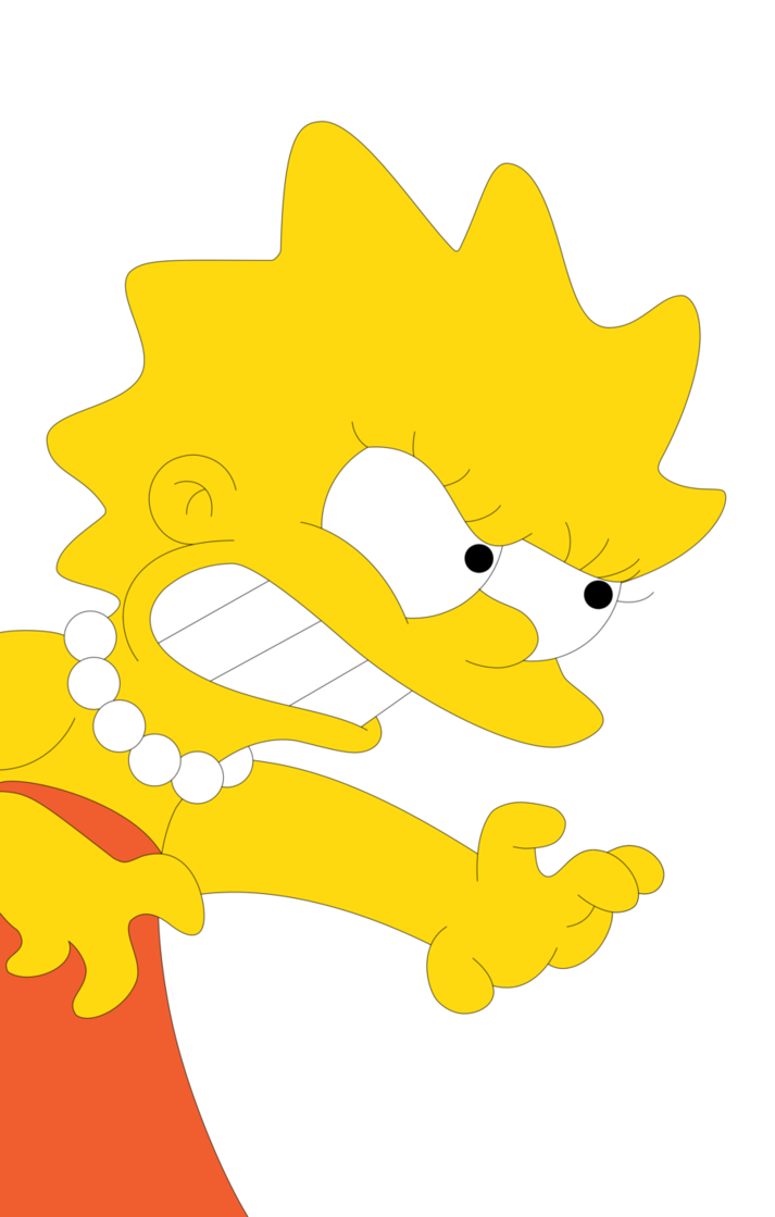 A cartoon image of a yellow character with a red dress and pearls. - Lisa Simpson