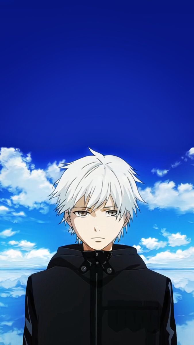 Anime boy with white hair and a black hoodie - Tokyo Ghoul