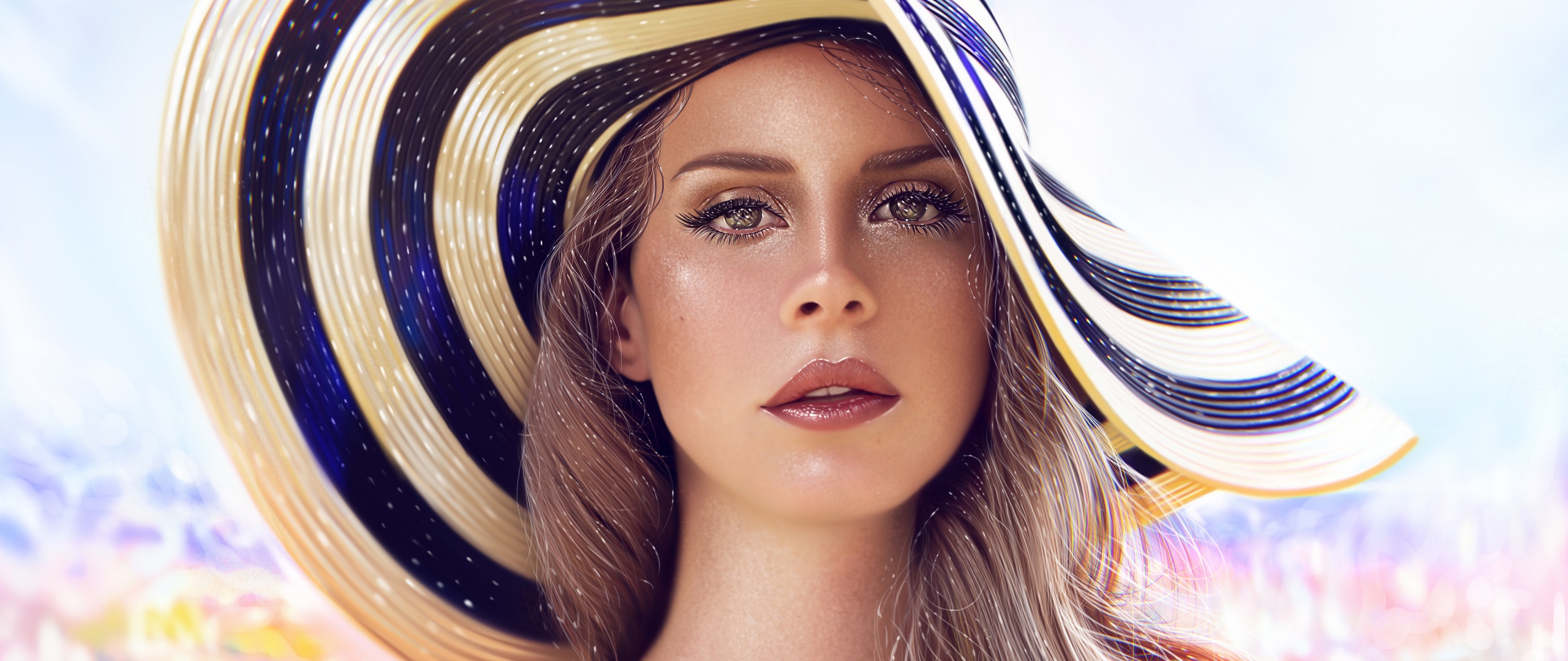 A woman wearing an elaborate hat and makeup - Lana Del Rey