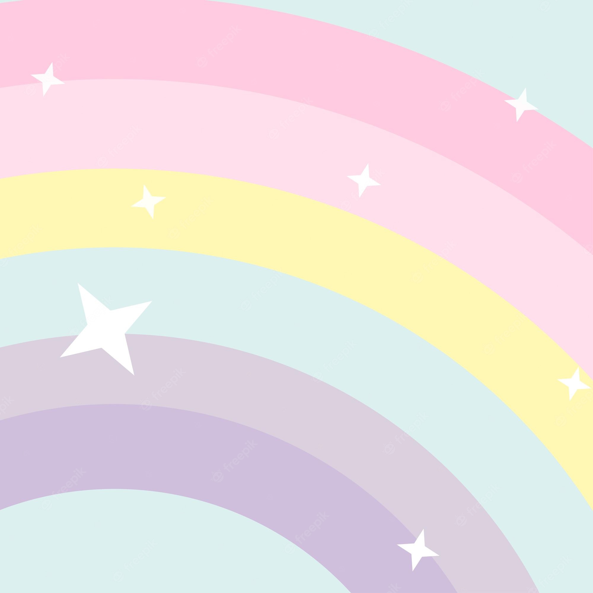 A rainbow with stars and clouds in the background - Pastel rainbow