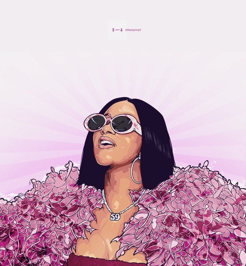 Cardi B wearing a pink fur coat and sunglasses - Cardi B