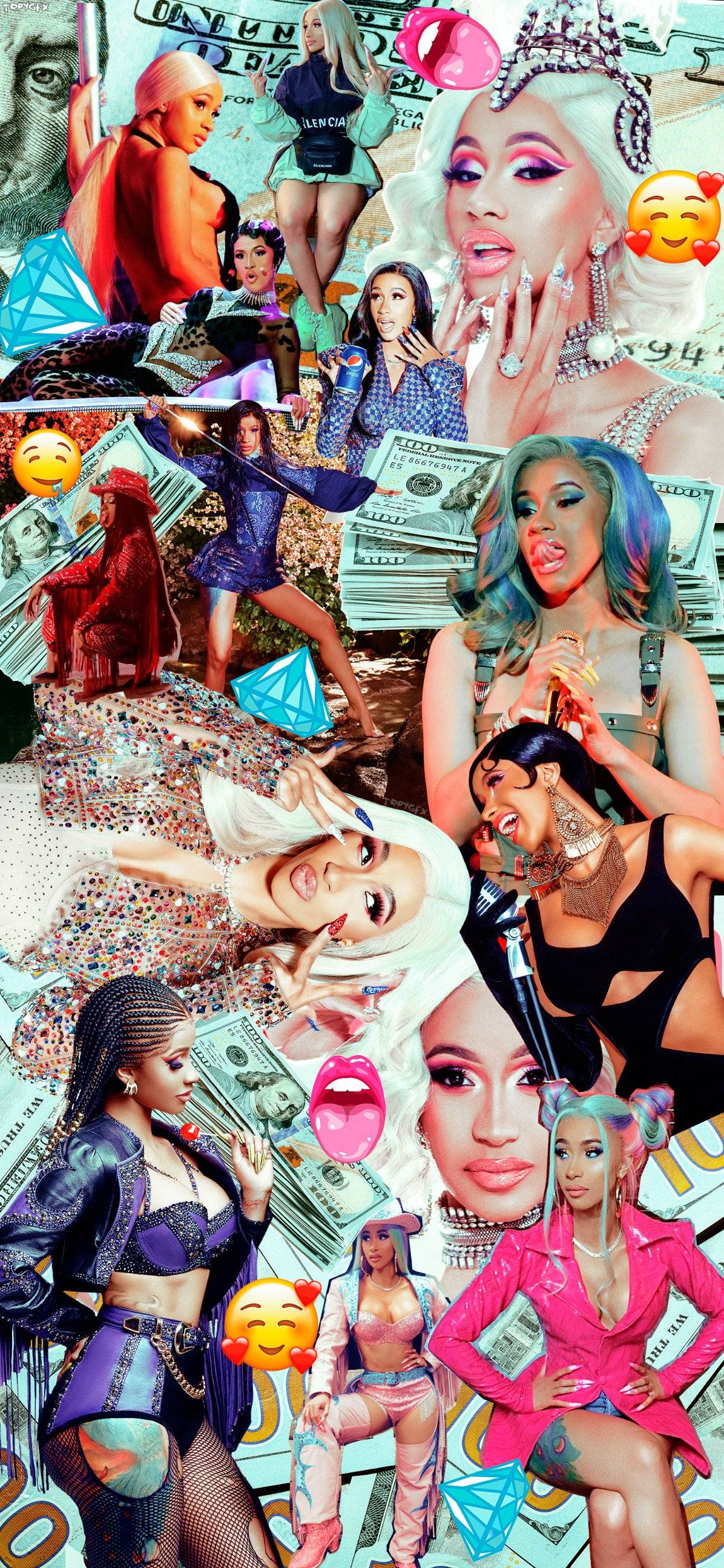 A collage of pictures with many different women - Cardi B