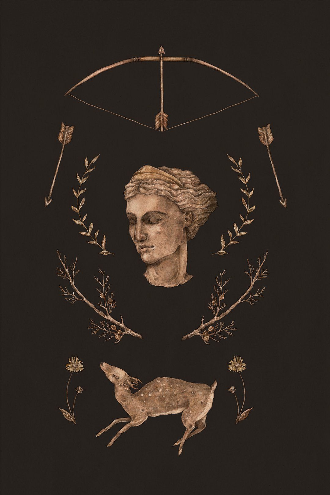 A poster with an image of the goddess and deer - Greek mythology, Artemis