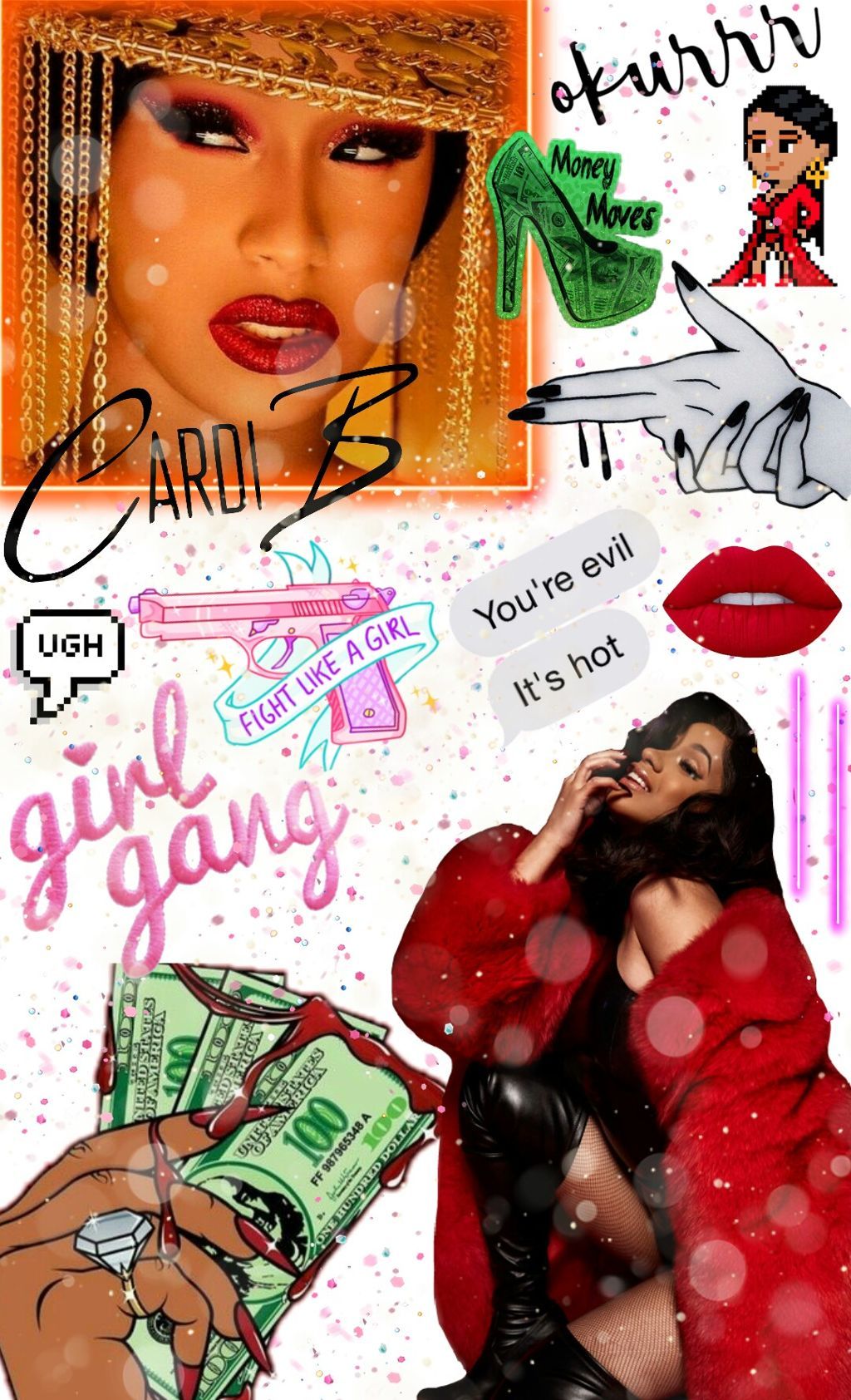 A collage of pictures with the words carl b and girl gang - Cardi B