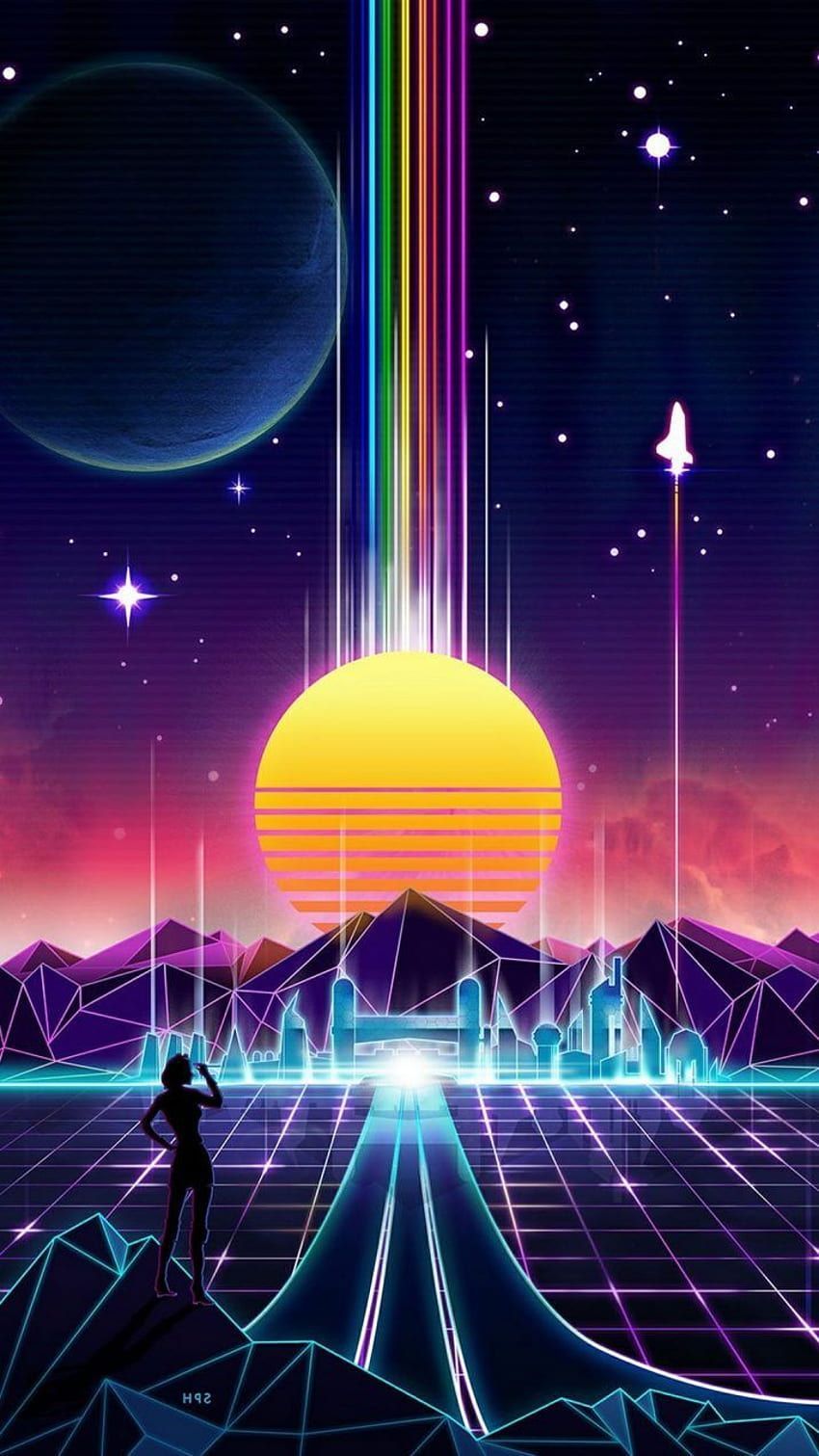 A retro style artwork of an alien planet with stars and planets - Trippy