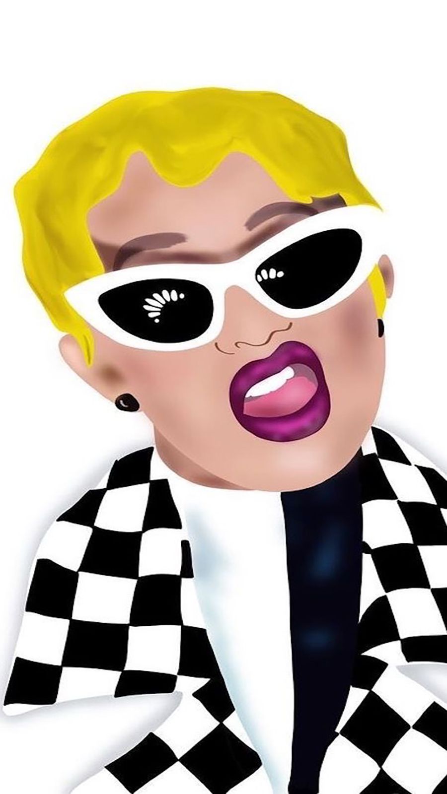 A cartoon of an old woman with sunglasses - Cardi B