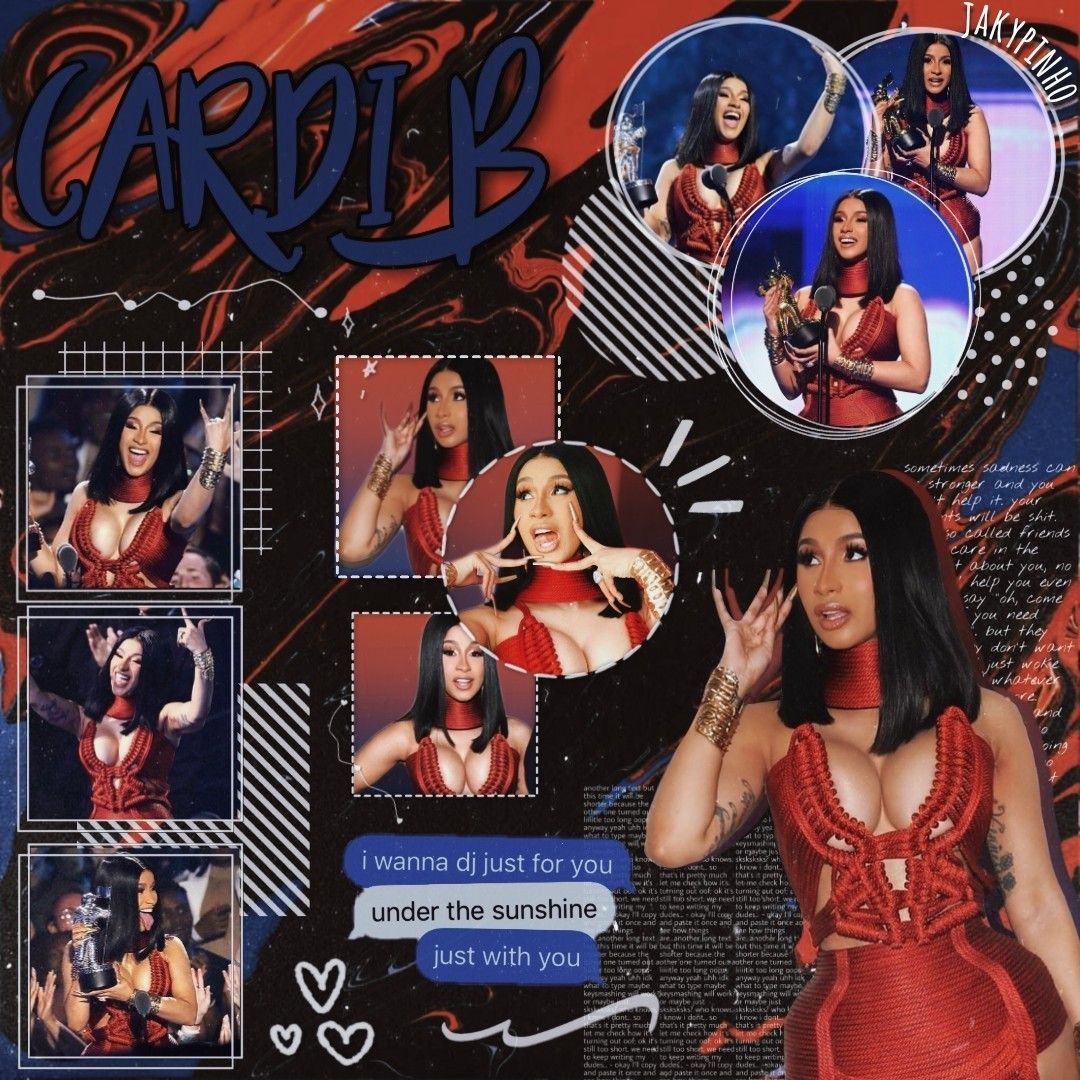 A collage of pictures of Cardi B in red outfits - Cardi B