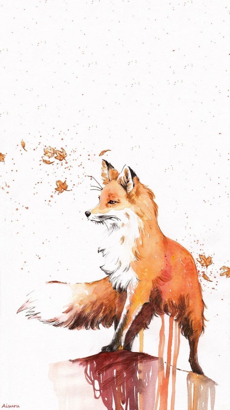 A painting of an orange fox on white paper - Fox