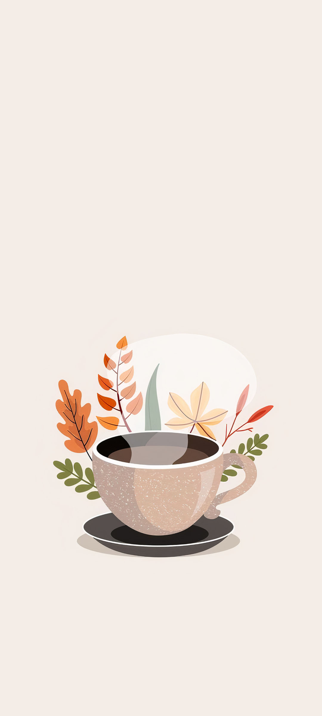 A cup of coffee with leaves around it - Coffee