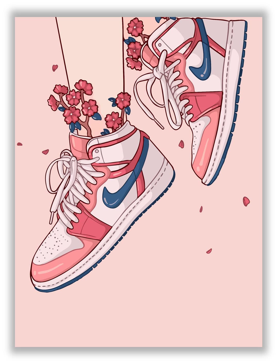 A pair of pink sneakers with flowers growing out of them. - Shoes