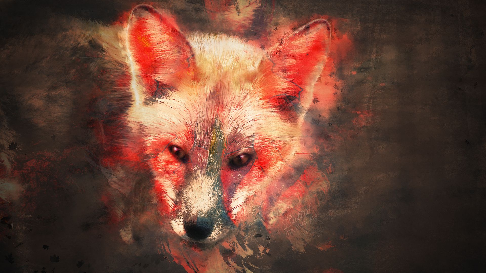 A painting of an animal with red eyes - Fox