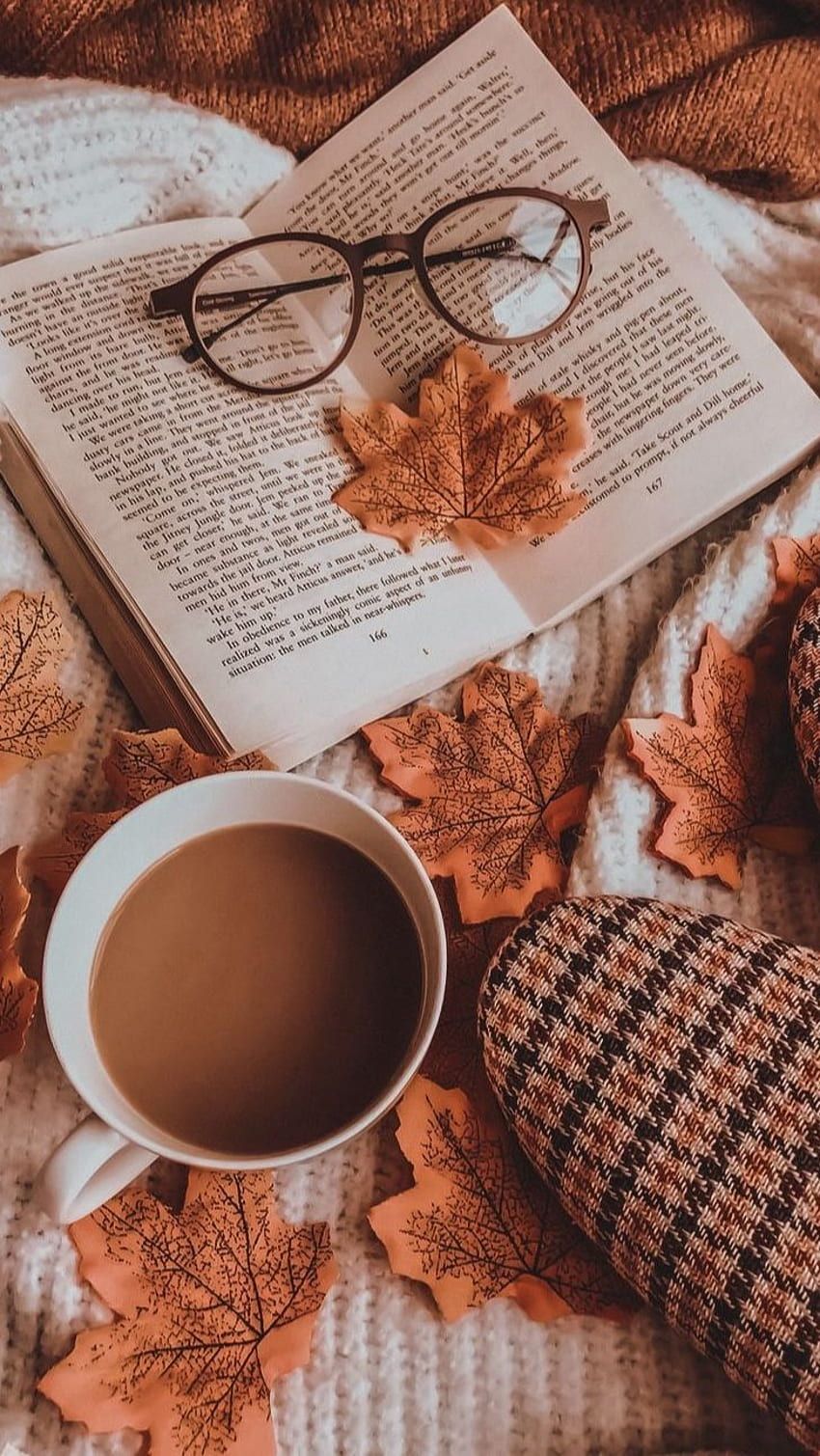 A cozy autumn aesthetic with a book, glasses, and a cup of coffee. - Fall, cozy, study, coffee