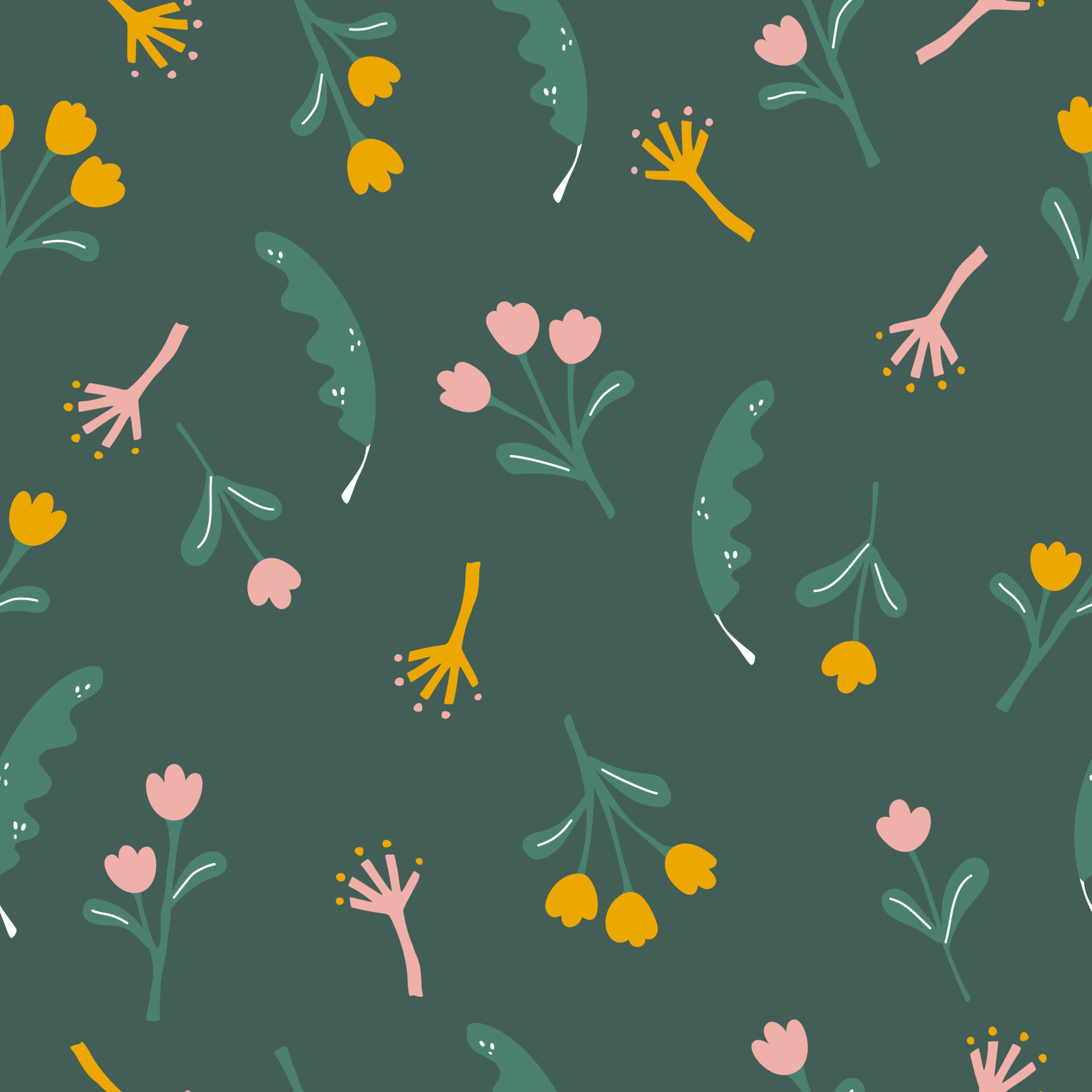 A green background with pink and yellow flowers - 60s