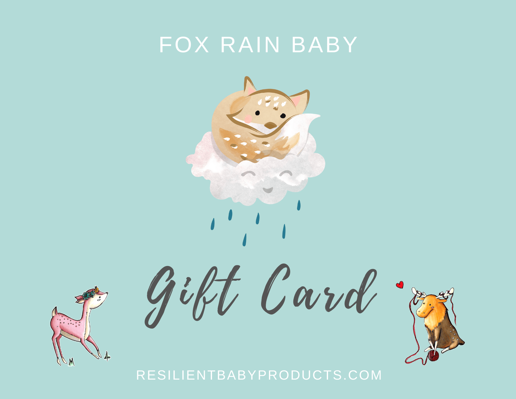 A gift card image with a fox, a bear, and a cloud. - Fox