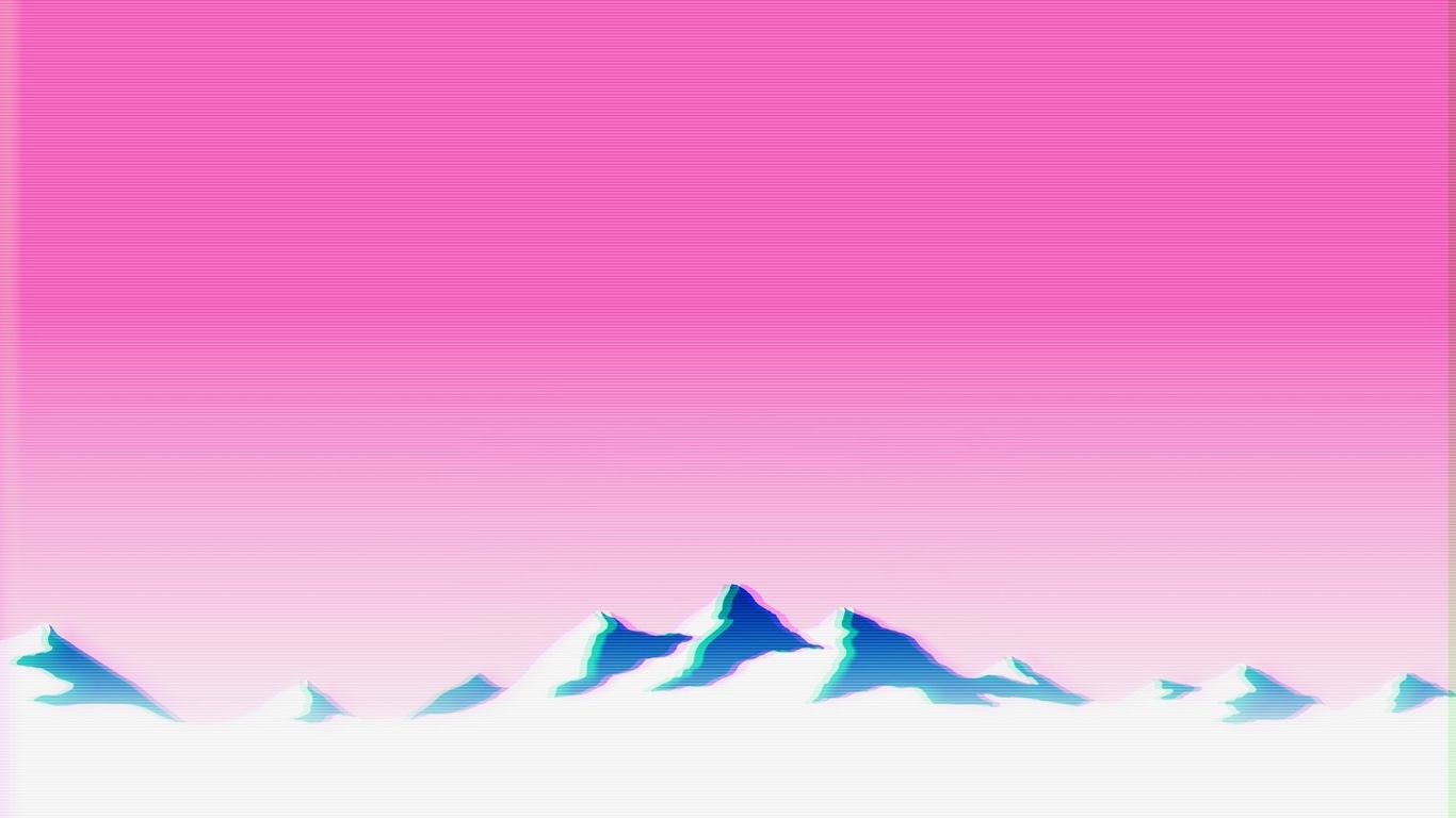 A pink and blue graphic of a mountain range - Windows 95