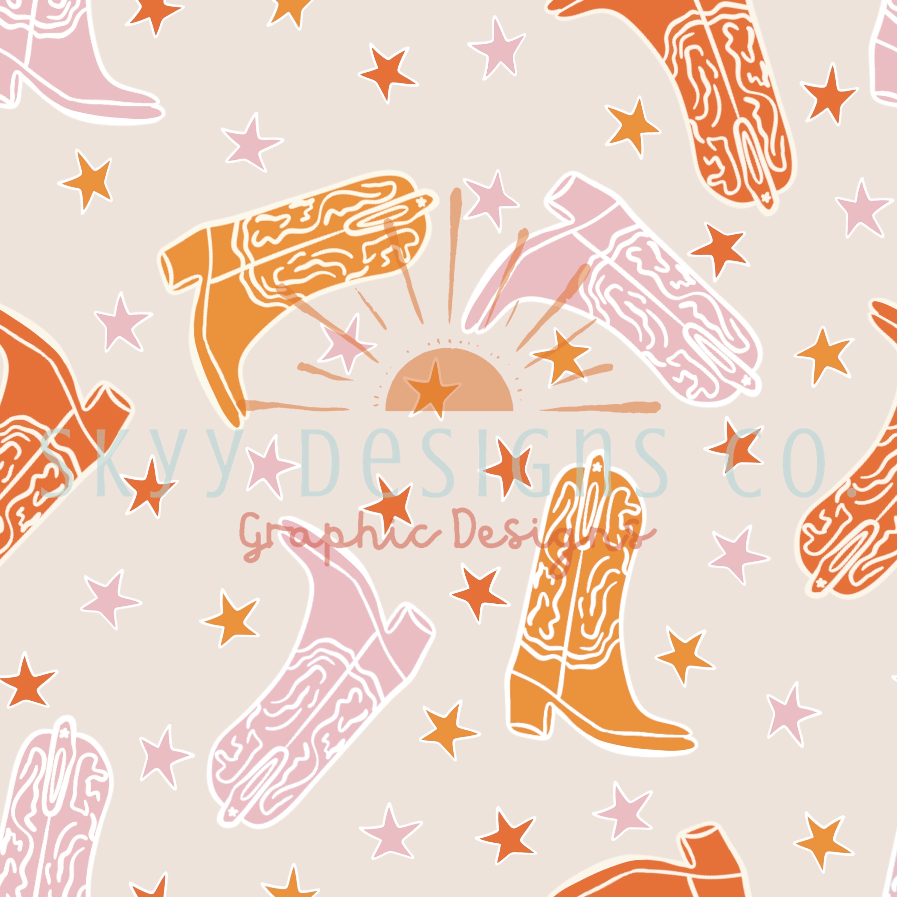 Pastel Cowboy Boots Digital Seamless Pattern for Fabrics and