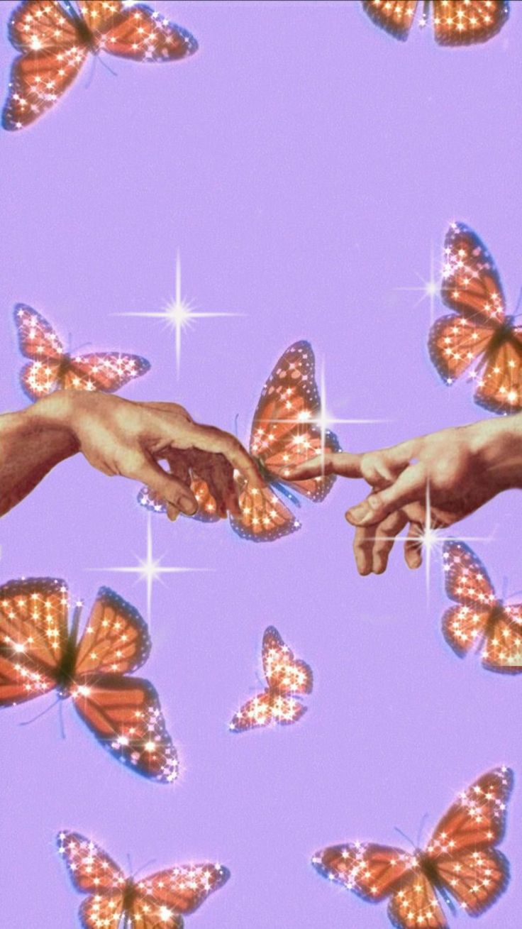 A painting of two hands holding butterflies - Butterfly