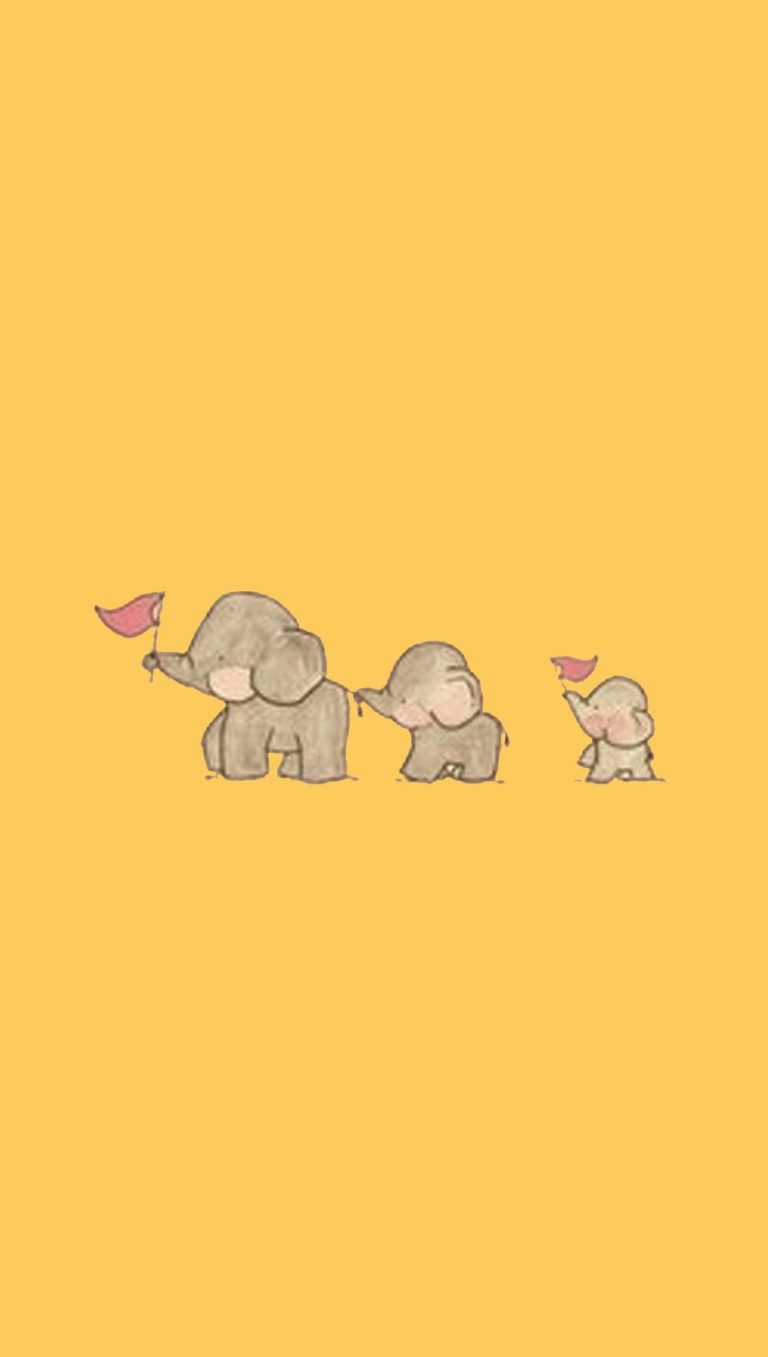 A wallpaper of an elephant family walking on yellow background - Yellow, elephant