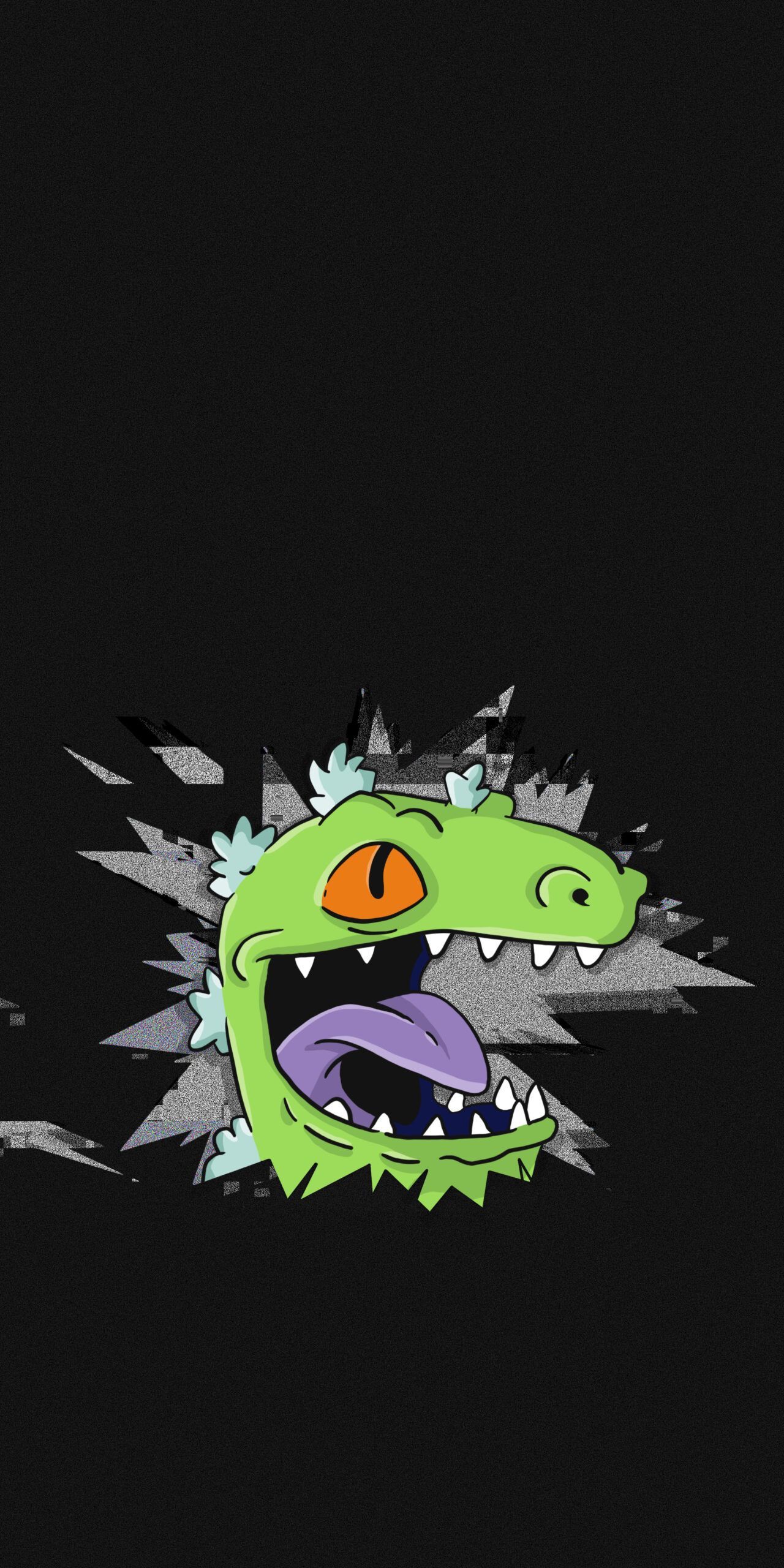 A cartoon green lizard with an orange eye - Rugrats