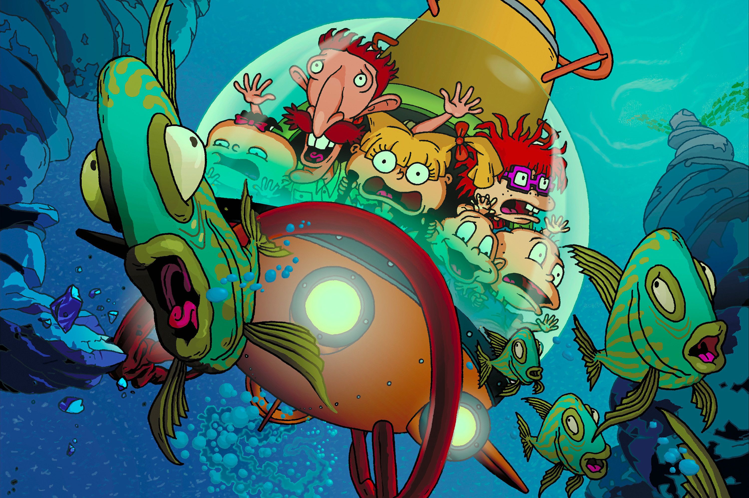 A cartoon of people in an underwater vehicle - Rugrats