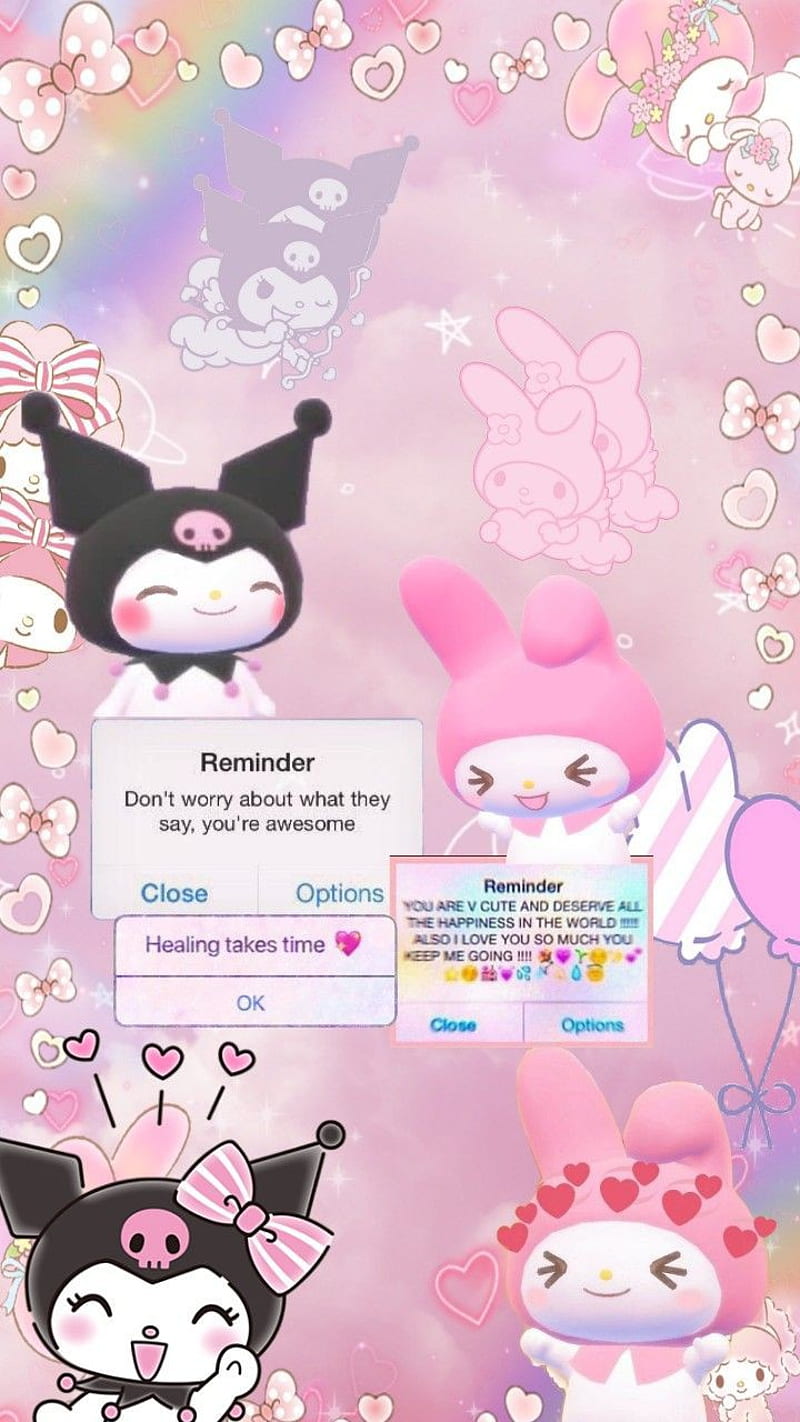 A screen shot of an animated cartoon character - Kuromi, weirdcore, Hello Kitty, Sanrio