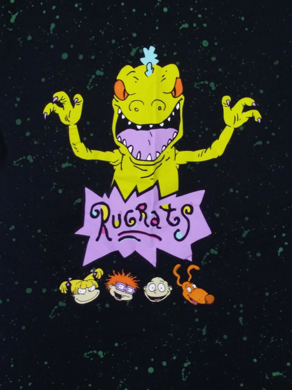 Nickelodeon Collection Mens T Shirt Rugrats Reptar Sz L Short Sleeve Black Cotto