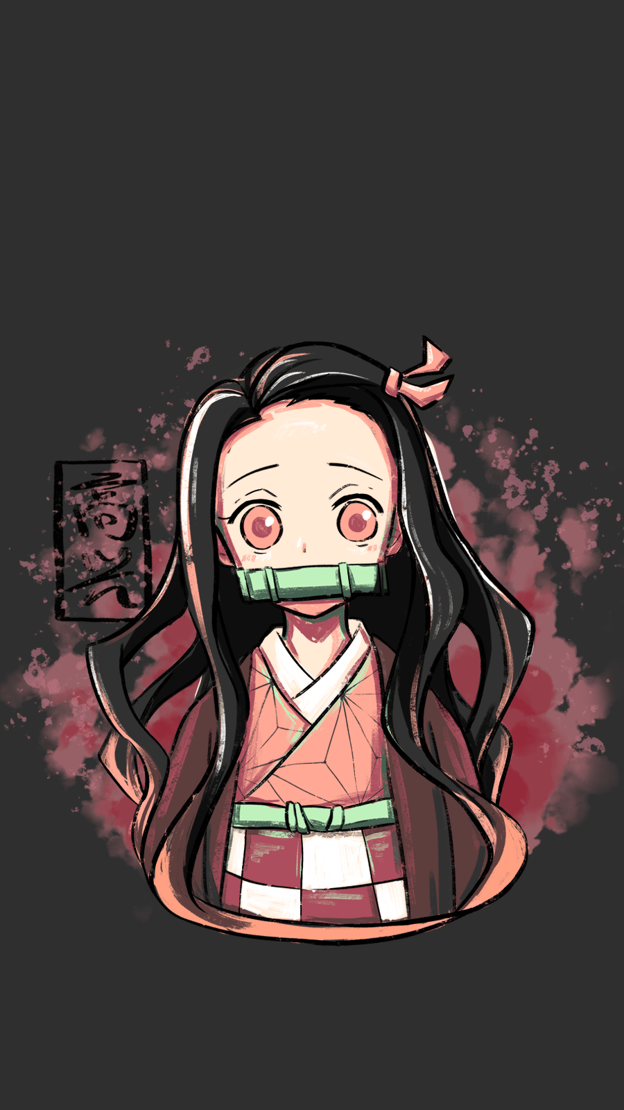 A cute chibi Nezuko from Demon Slayer with a dark background - Nezuko