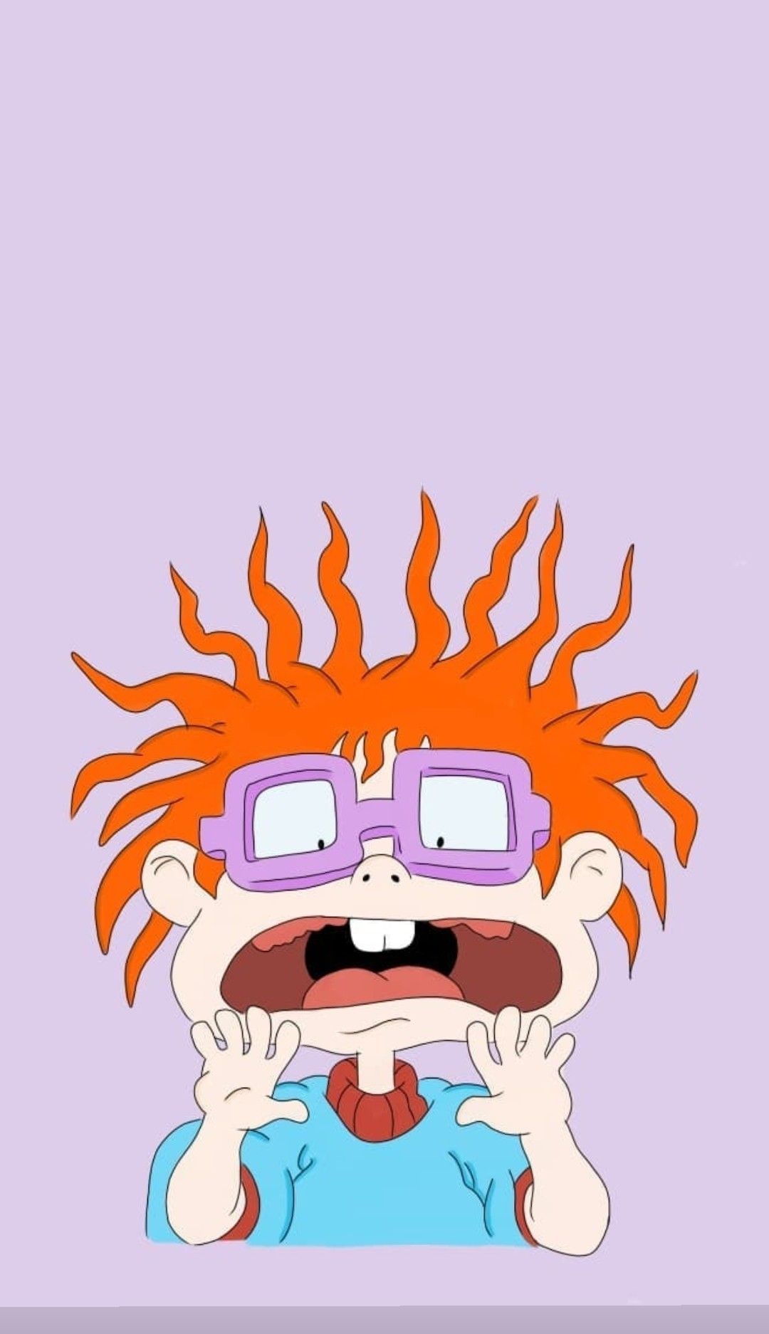 Chuckie Finster from Rugrats with a purple background - Rugrats