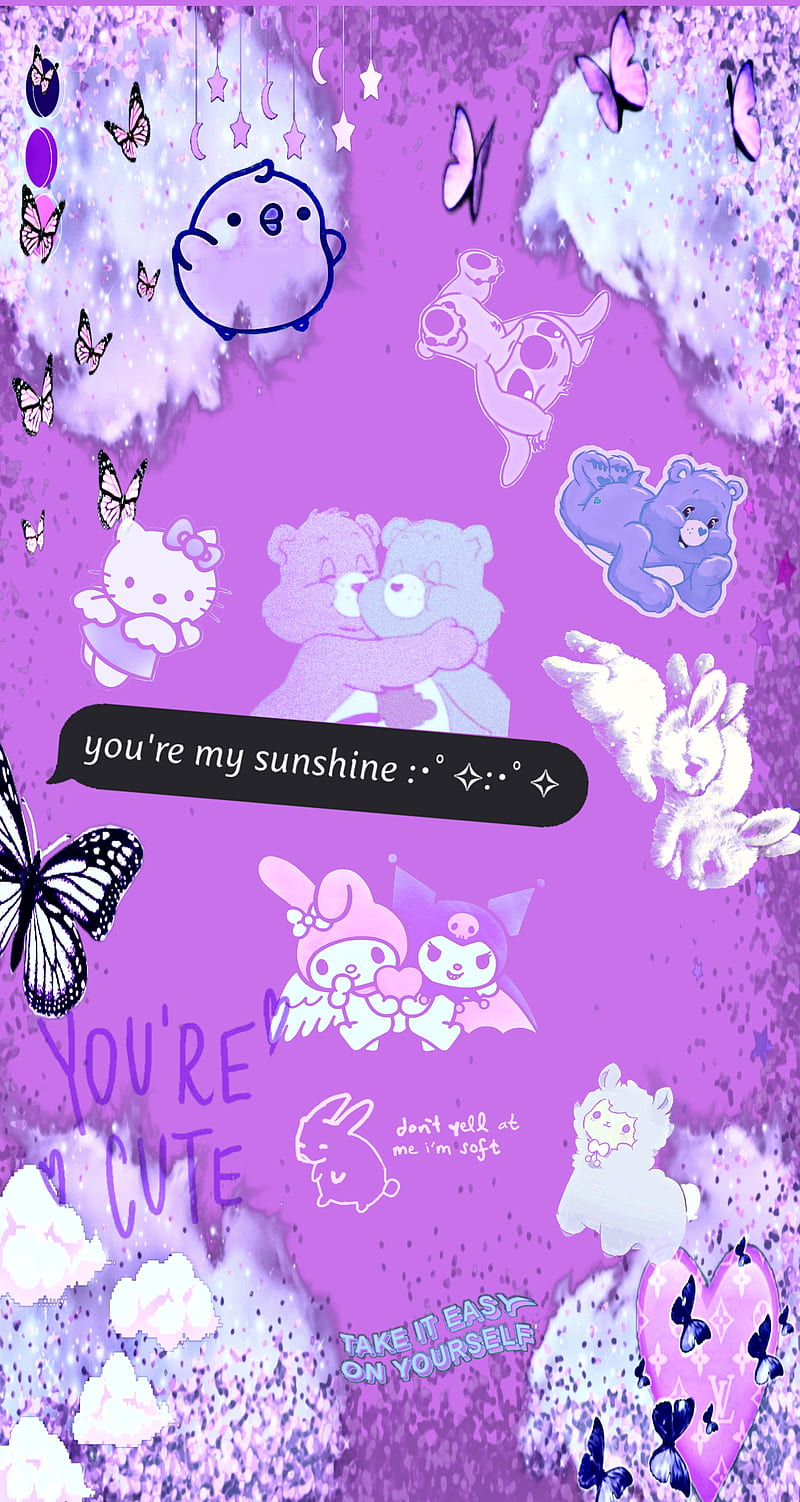 Purple aesthetic, carebares, cute, edgy, hello kitty, HD phone wallpaper