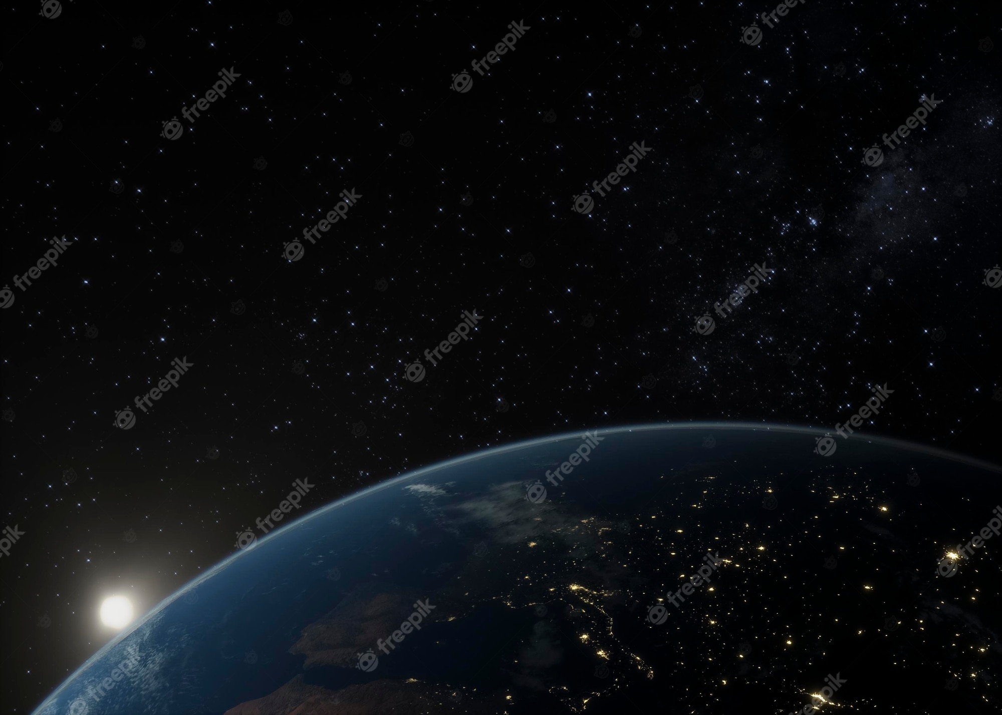 Planet earth in space with city lights on - Earth